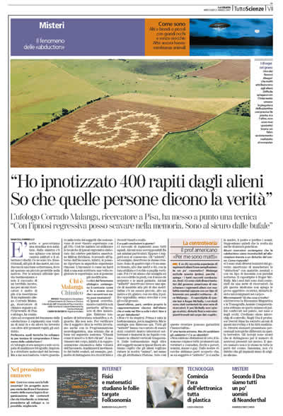 Copertrina de Tutto Scienze de La Stampa del 21 marzo 2007 sull-articolo di Corrado Malanga